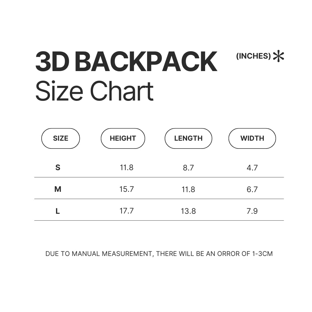 3D Backpack Size Chart - Adventure Time Store
